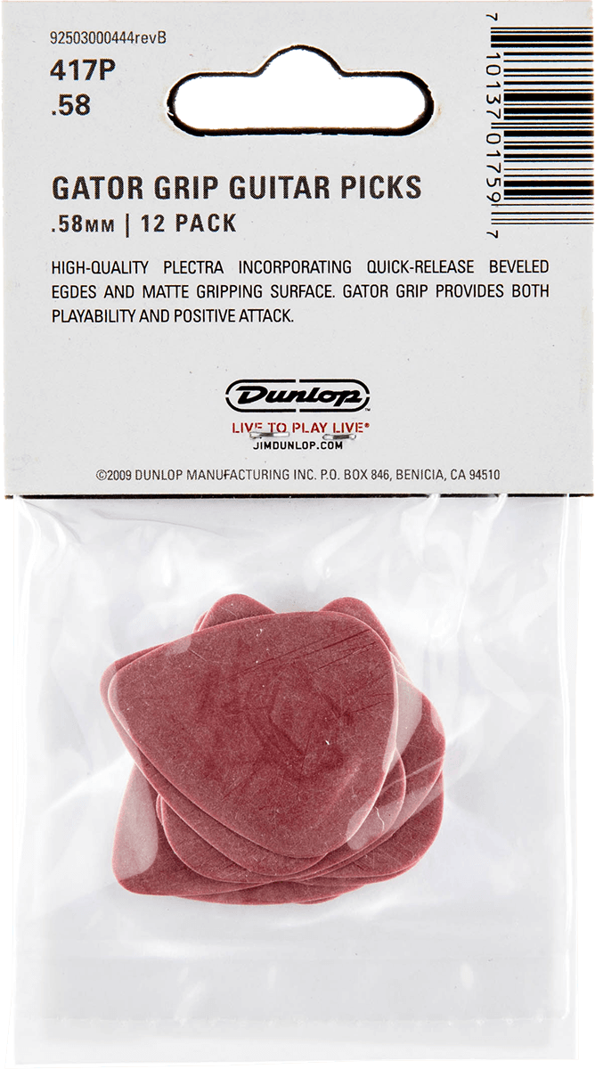 Player’s Pack de 12 médiators Dunlop Gator Grip 0.58mm 417P058