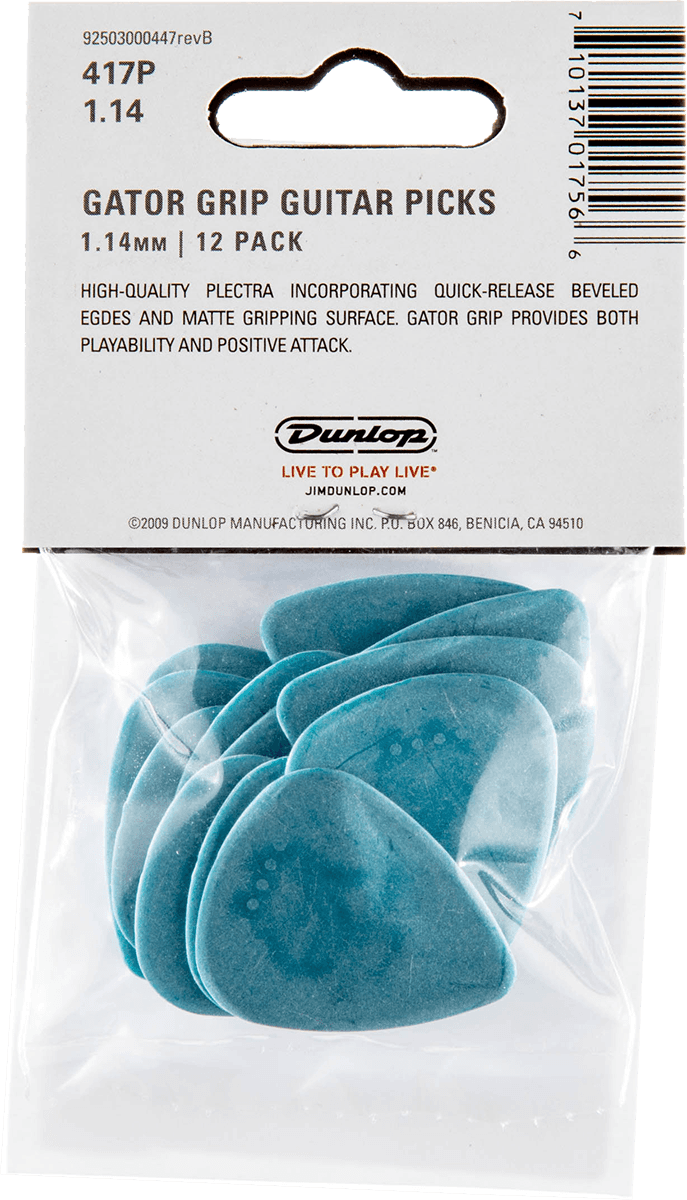 Player’s Pack de 12 médiators Dunlop Gator Grip 1.14mm 417P114