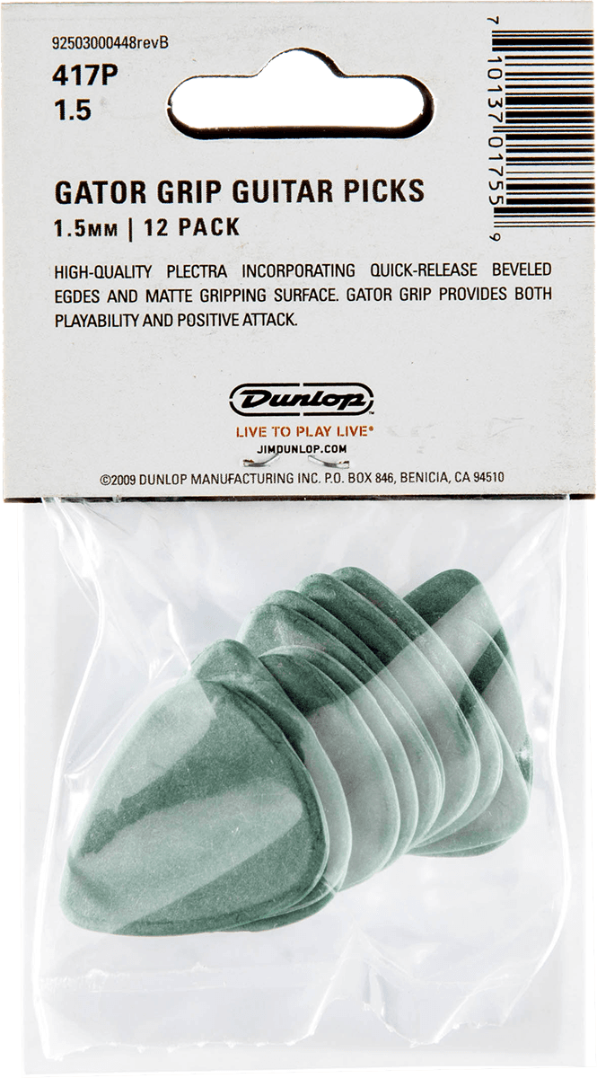 Player’s Pack – Lot de 12 médiators Dunlop Gator Grip 1.50mm 417P150