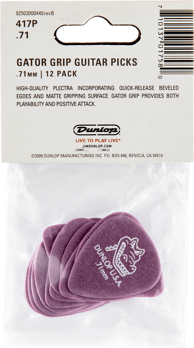 Player’s Pack de 12 médiators Dunlop Gator Grip 0.71mm 417P071