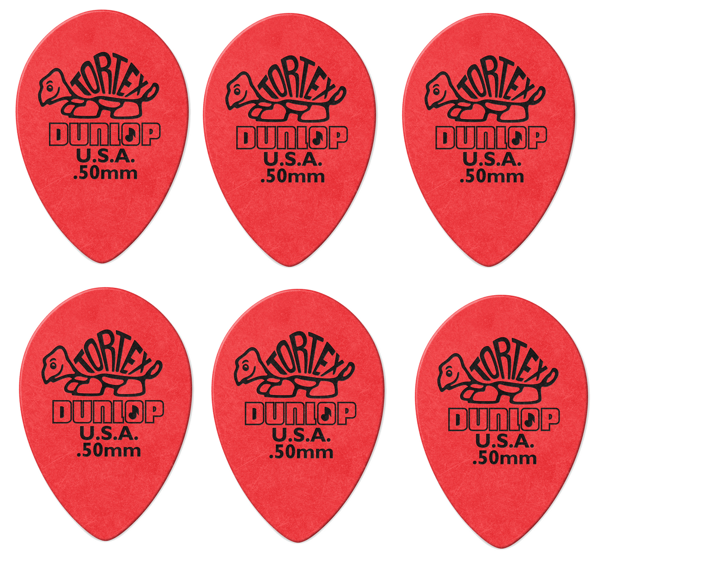 Lot de 6 médiators Dunlop Tortex Small Teardrop 0.50 mm 432R50