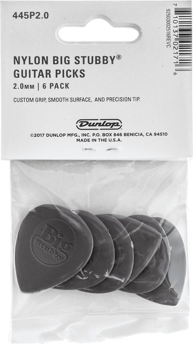 Dunlop Player’s Pack 445P2.0 – Pack de 6 médiators Nylon Big Stubby 2,0 mm