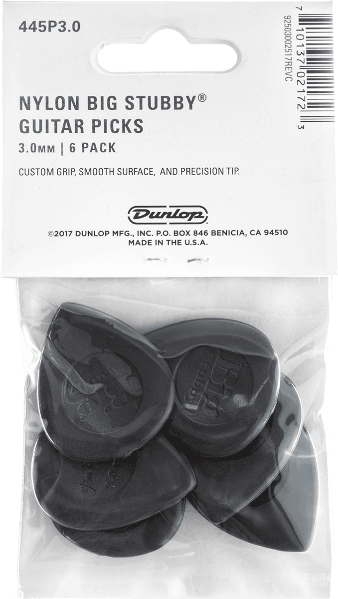 Jim Dunlop Player’s Pack – 6 médiators Nylon Big Stubby 3.0 mm – 445P30
