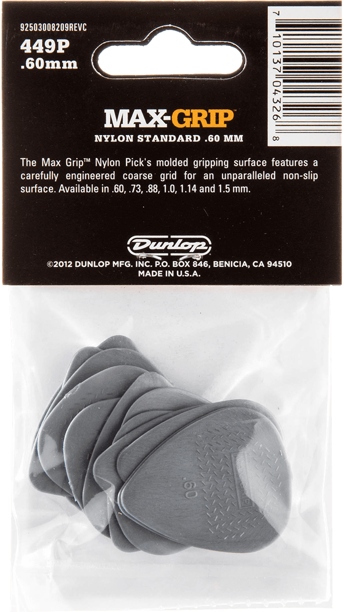 Player’s Pack de 12 médiators Dunlop Nylon Max-Grip 0.60mm 449P60