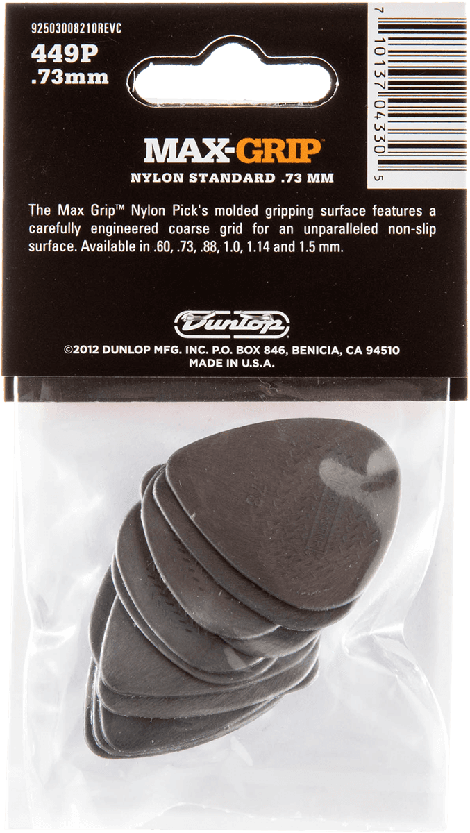 Player’s Pack de 12 médiators Dunlop Nylon Max-Grip 0.73mm 449P73