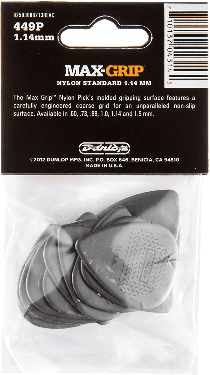 Player’s Pack de 12 médiators Dunlop Nylon Max-Grip 1.14mm 449P114