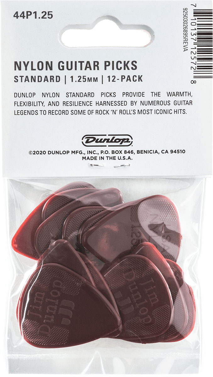 Lot de 12 médiators Dunlop Nylon Standard 0.125mm 44P125