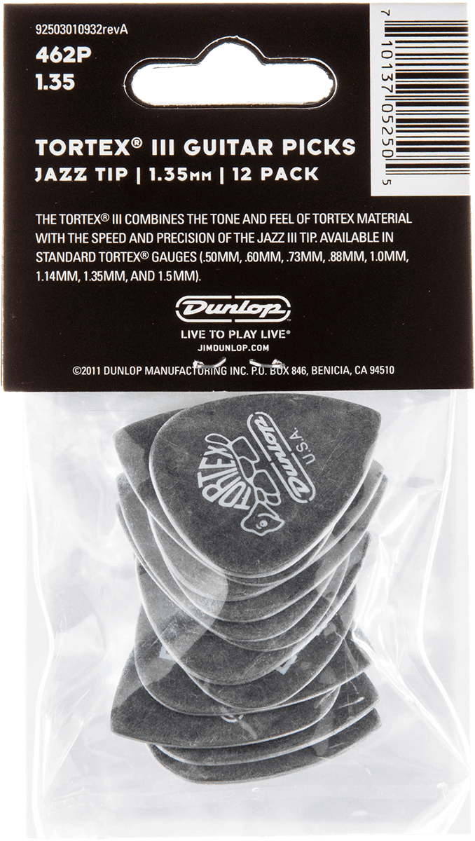 Player’s Pack de 12 Médiators Dunlop Tortex T3 1.35 mm 462P135
