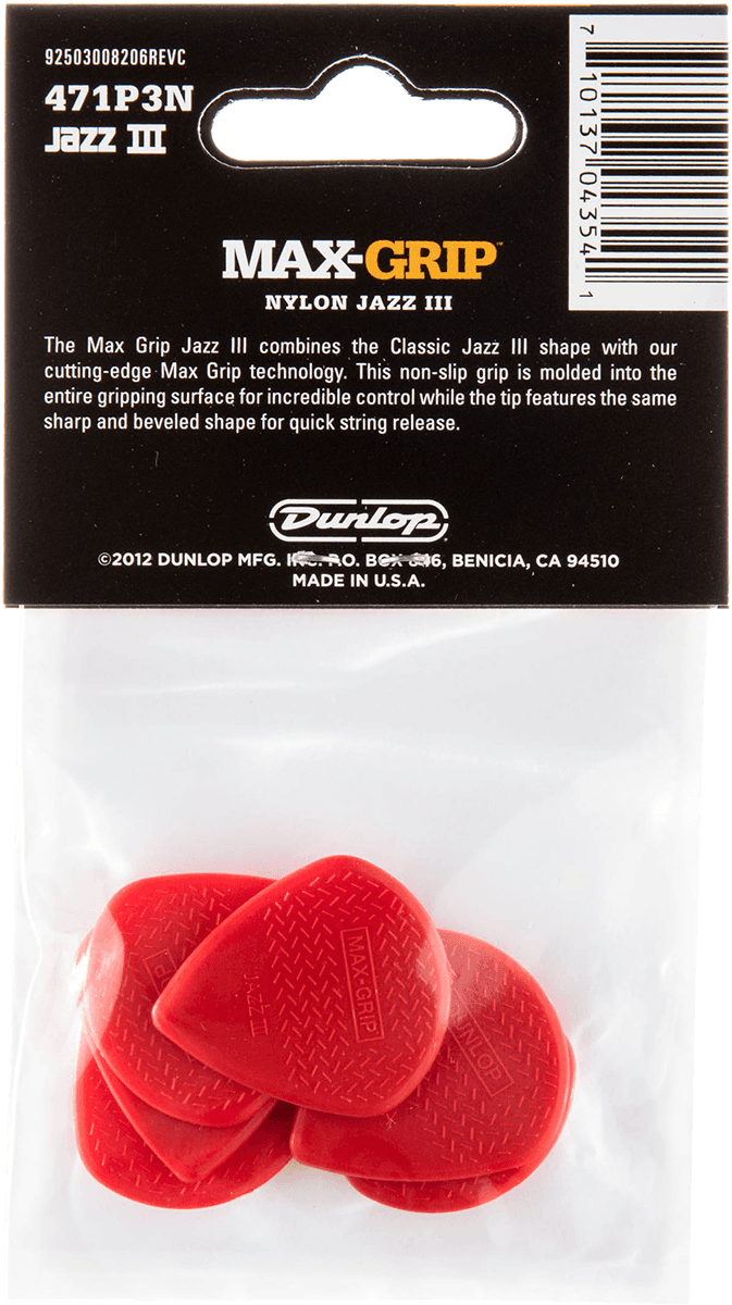Player’s Pack de 6 médiators Dunlop Jazz III Nylon 471P3N