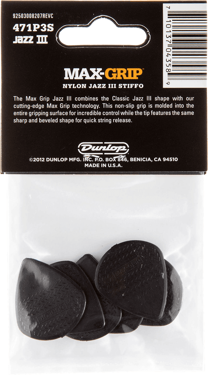 Player’s Pack de 6 médiators Dunlop Jazz III Stiffo 471P3S
