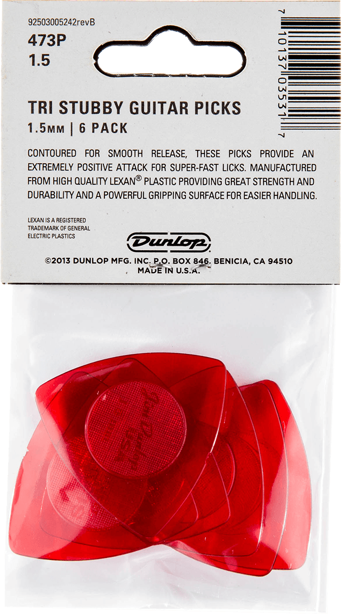 Dunlop Player’s Pack – 6 médiators TRI Stubby Triangle 1.5 mm – 473P150