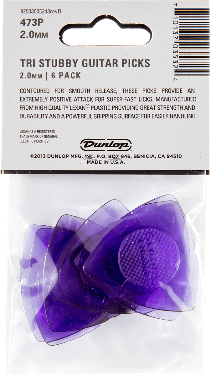 Dunlop 473P200 – Player’s Pack 6 médiators TRIANGLE TRI Stubby 2.0 mm