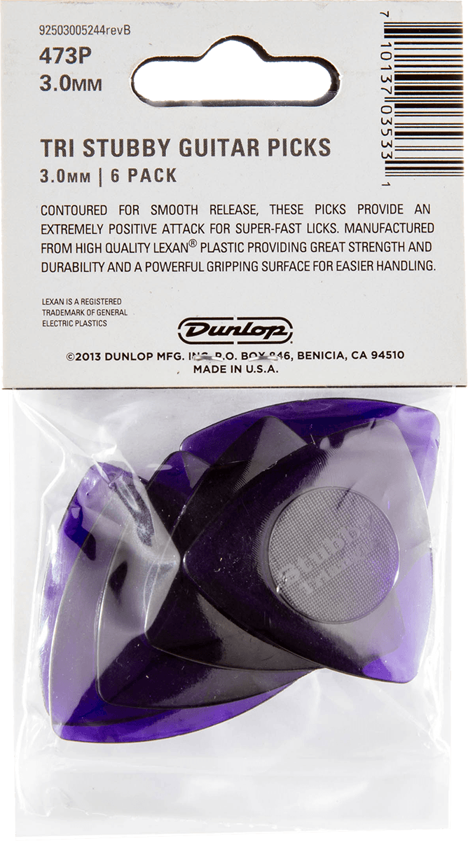 Player’s Pack – 6 médiators Jim Dunlop TRIANGLE TRI Stubby 3.0 mm – 473P300