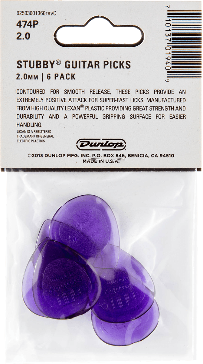 Jim Dunlop Player’s Pack – 6 médiators Stubby Jazz 2.0 mm – 474P200