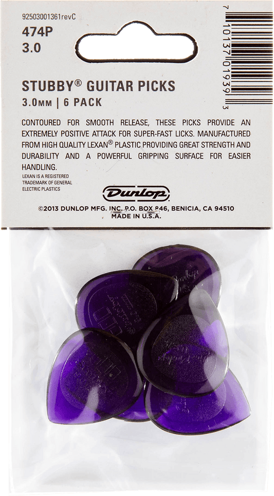 DUNLOP 474P300 Stubby Jazz 3.0 mm – Player’s Pack (6 médiators)