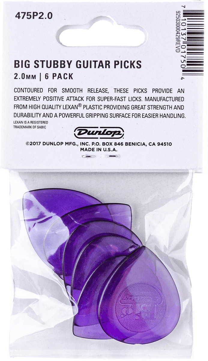 DUNLOP Player’s Pack 475P2 – 6 médiators Big Stubby 2,0 mm