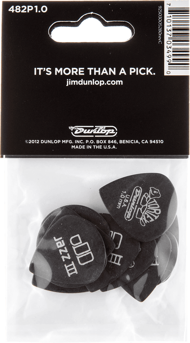 Player’s Pack de 12 médiators Dunlop Tortex Pitch Black Jazz III 1.00 mm 482P100