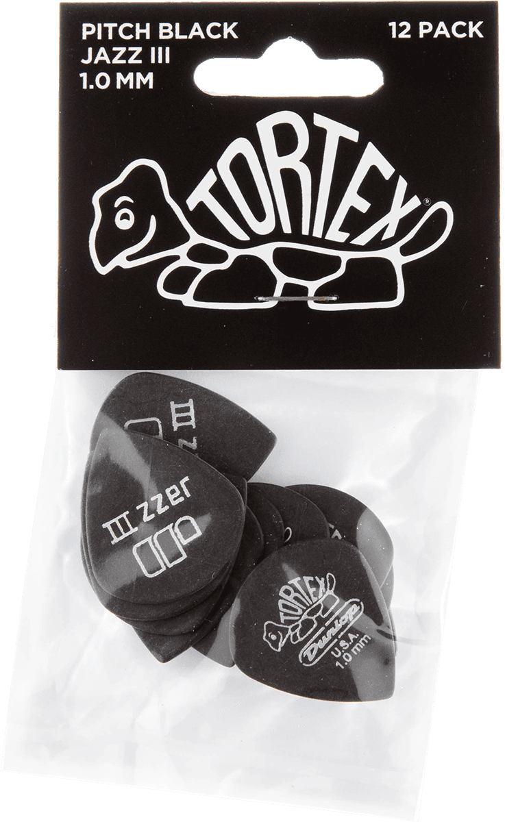 Player’s Pack de 12 médiators Dunlop Tortex Pitch Black Jazz III 1.00 mm 482P100