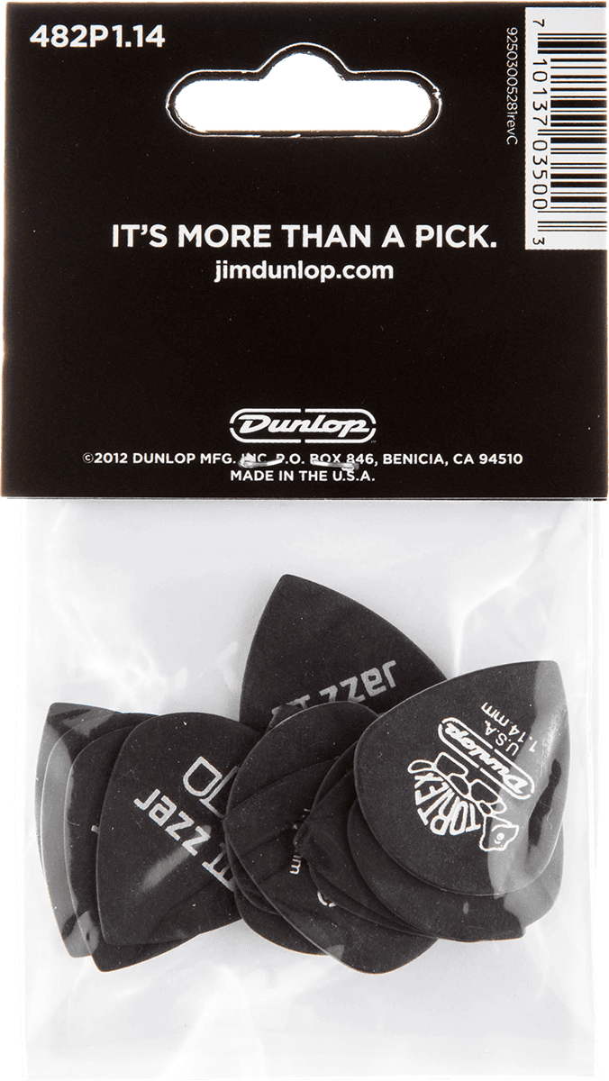 Player’s Pack de 12 médiators Dunlop Tortex Pitch Black Jazz III 1.14 mm 482P114