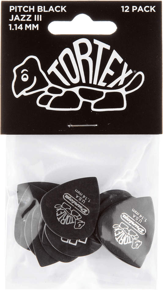 Player’s Pack de 12 médiators Dunlop Tortex Pitch Black Jazz III 1.14 mm 482P114