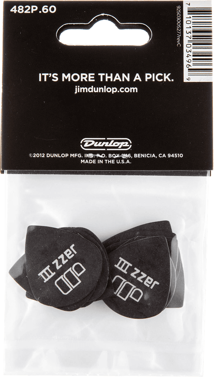Player’s Pack de 12 médiators Dunlop Tortex Pitch Black Jazz III 0.60 mm 482P60