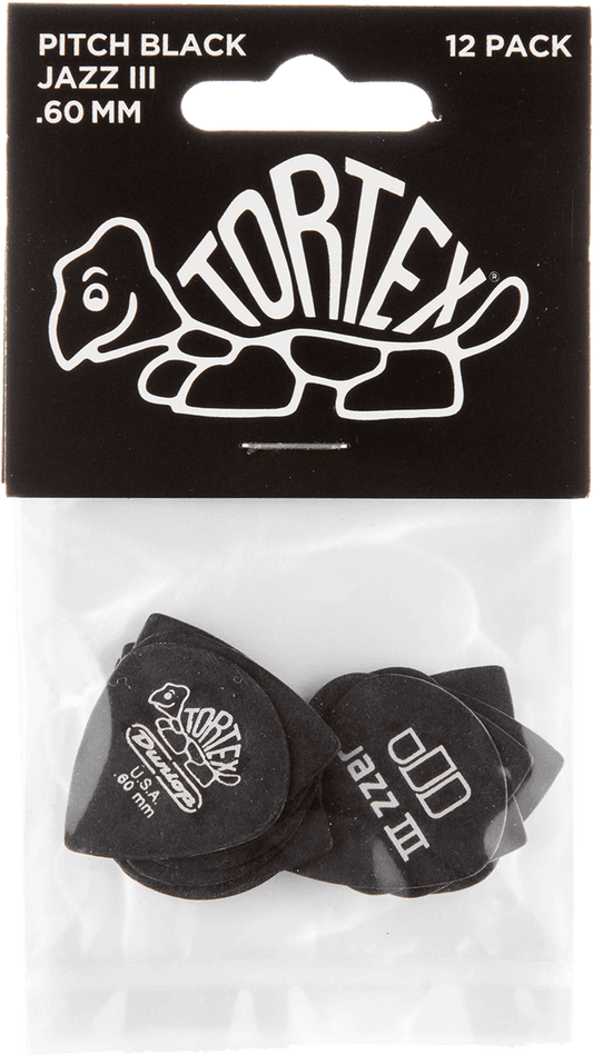 Player’s Pack de 12 médiators Dunlop Tortex Pitch Black Jazz III 0.60 mm 482P60