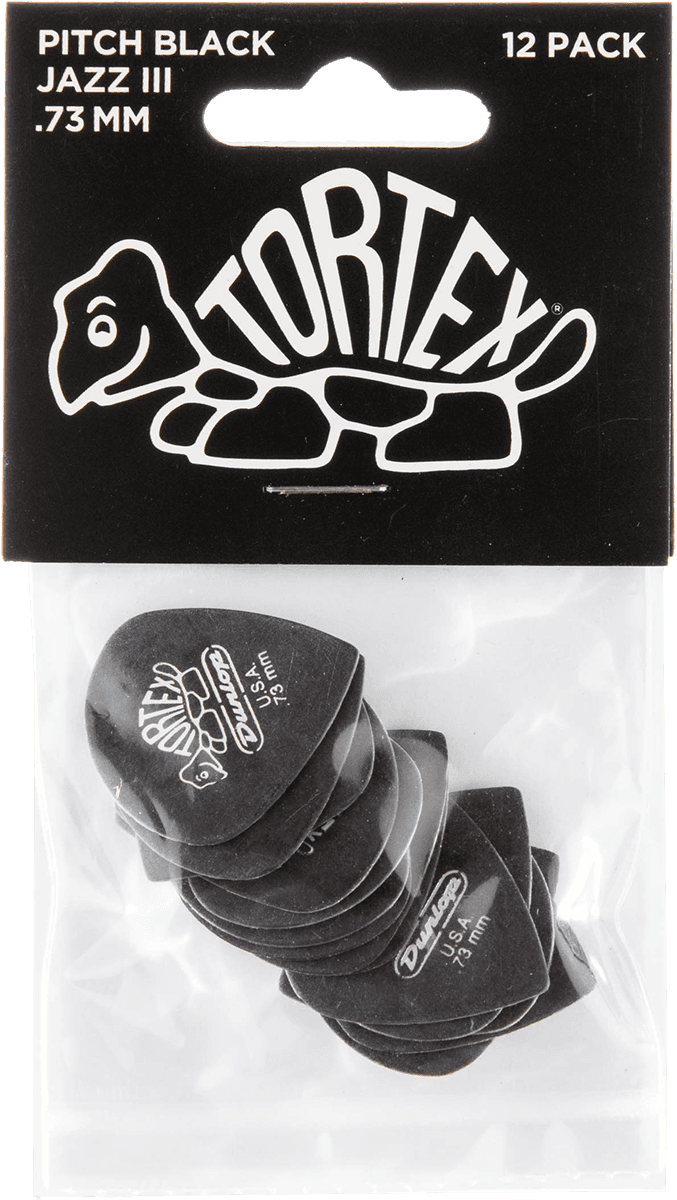 Player’s Pack de 12 médiators Dunlop Tortex Pitch Black Jazz III 0.73 mm 482P73