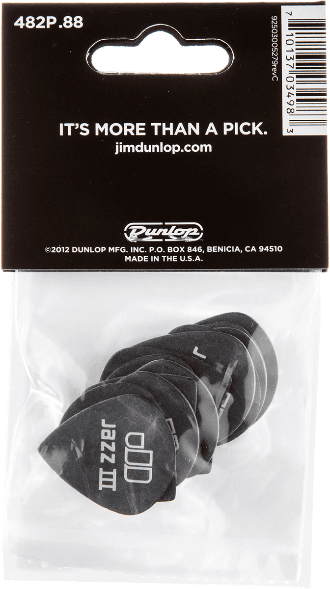 Player’s Pack de 12 médiators Dunlop Tortex Pitch Black Jazz III 0.88 mm 482P88