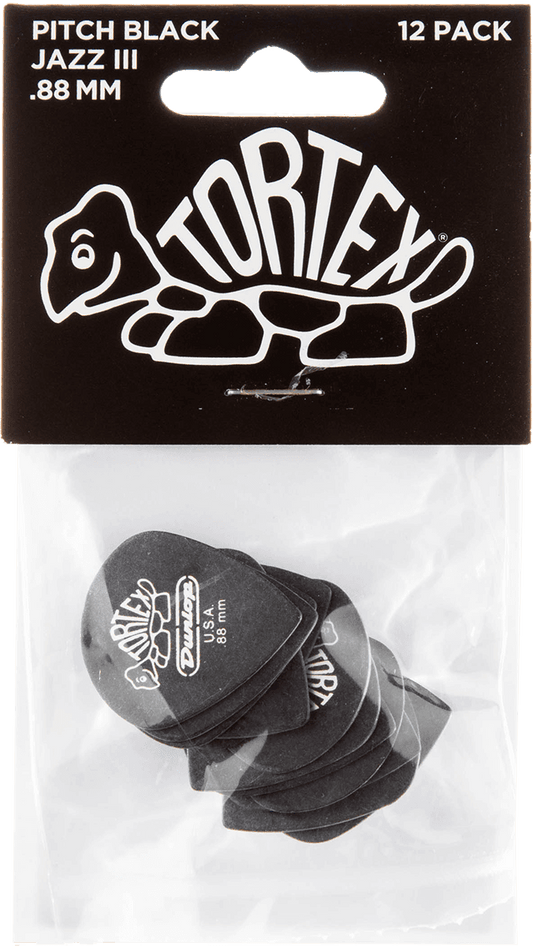 Player’s Pack de 12 médiators Dunlop Tortex Pitch Black Jazz III 0.88 mm 482P88