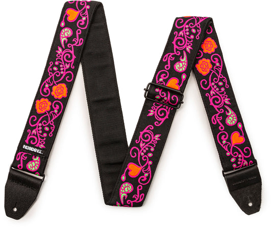 Dunlop JH22 Sangle Jimi Hendrix Blacklight Monterey Pink – Courroie guitare Jimi Hendrix Blacklight Monterey Pink