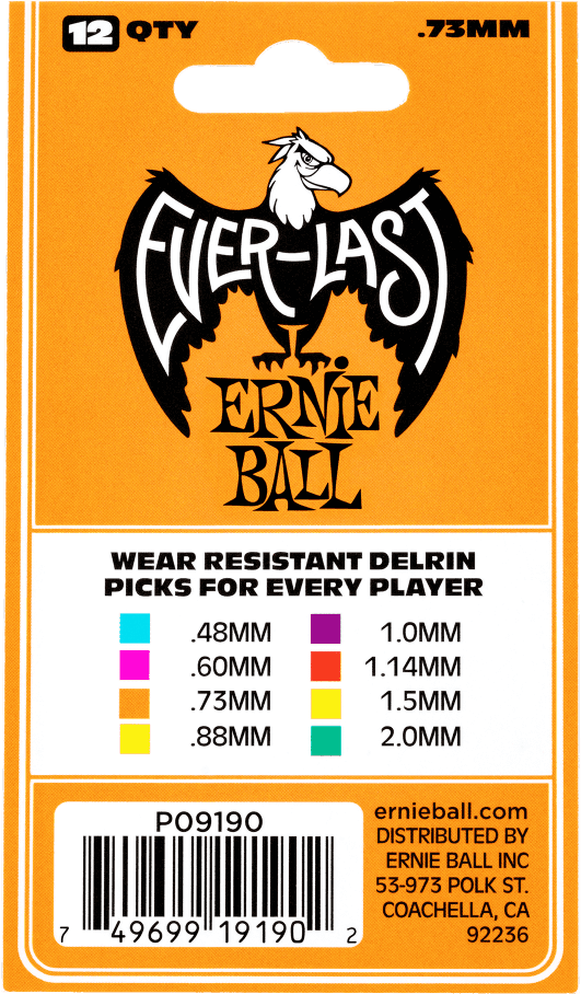 Ernie Ball Everlast 9190 – Pack de 12 médiators 0.73 mm