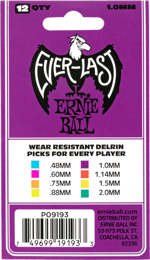 Pack de 12 médiators Ernie Ball Everlast 1.00 mm – Réf. 9193