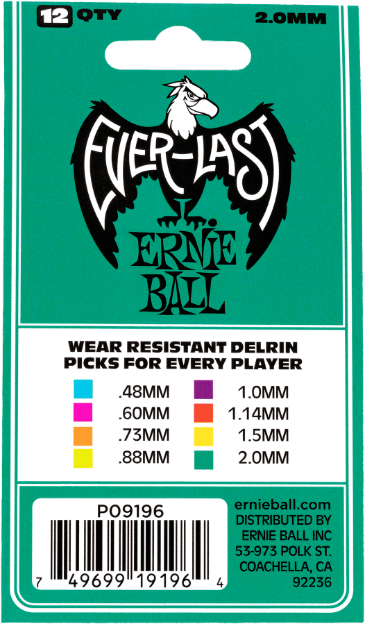 Ernie Ball 9199 Everlast 2.0 mm – Pack de 12 médiators