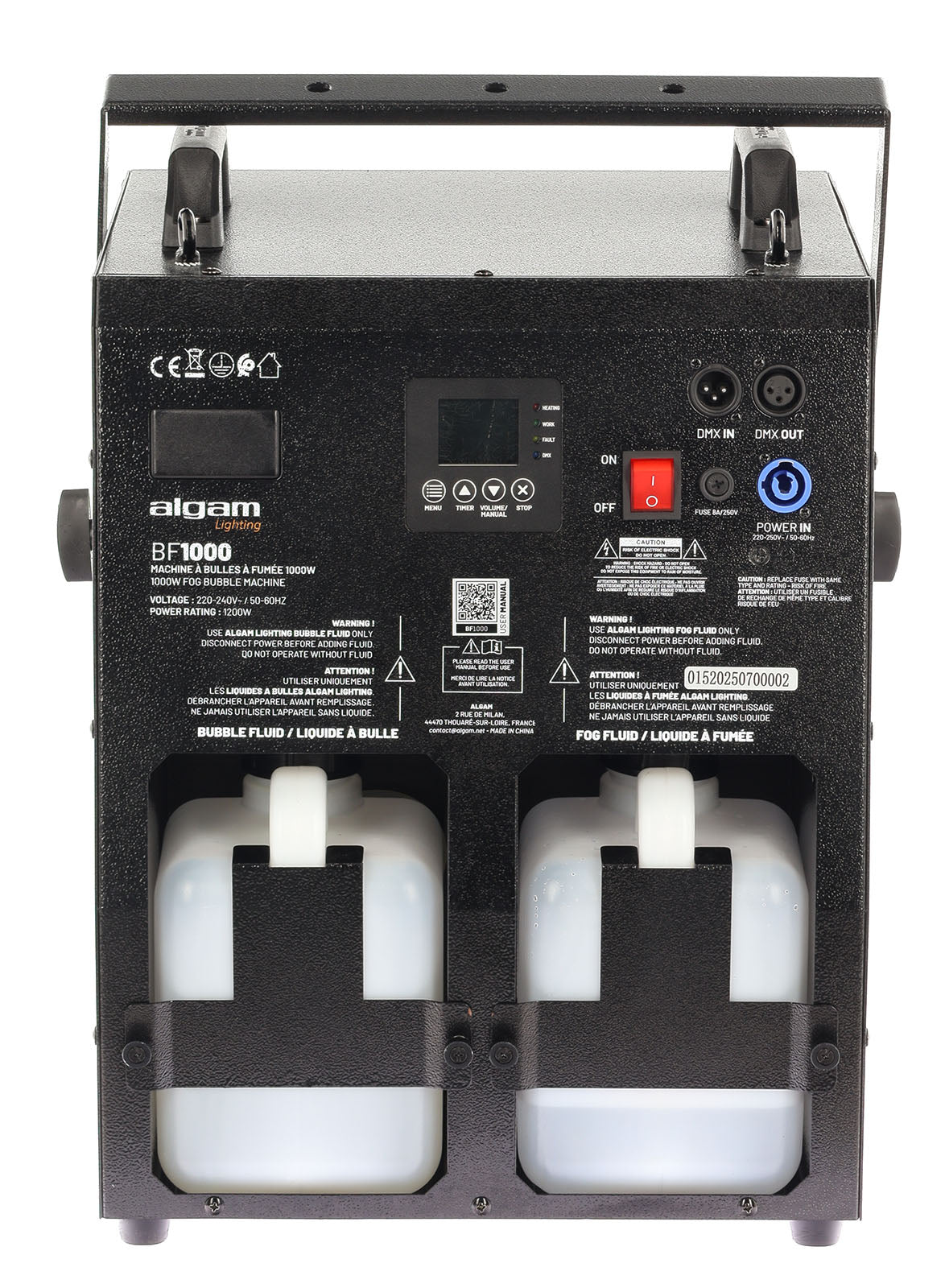 Machine à Bulles et Fumée Bubble Fog – 1000W, 2 sorties, 16 x 6 LED RGB ALGAM LIGHTING BF1000