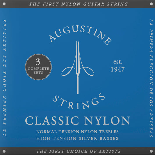 Pack de 3 jeux de cordes guitare classique AUGUSTINE Classic Bleu – Tirant Fort