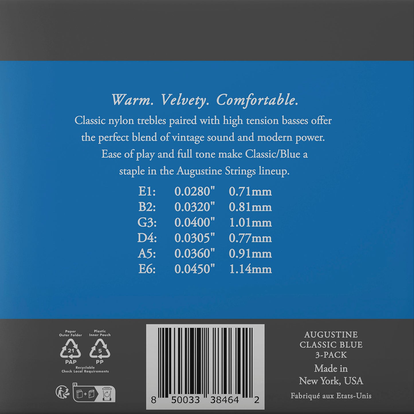 Jeu de cordes guitare classique AUGUSTINE Classic Bleu – Tirant Fort
