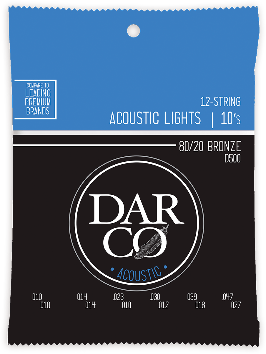 JEU DE CORDES GUITARE ACOUSTIQUE 12 cordes DARCO D500 - LIGHT 10-47 BRONZE