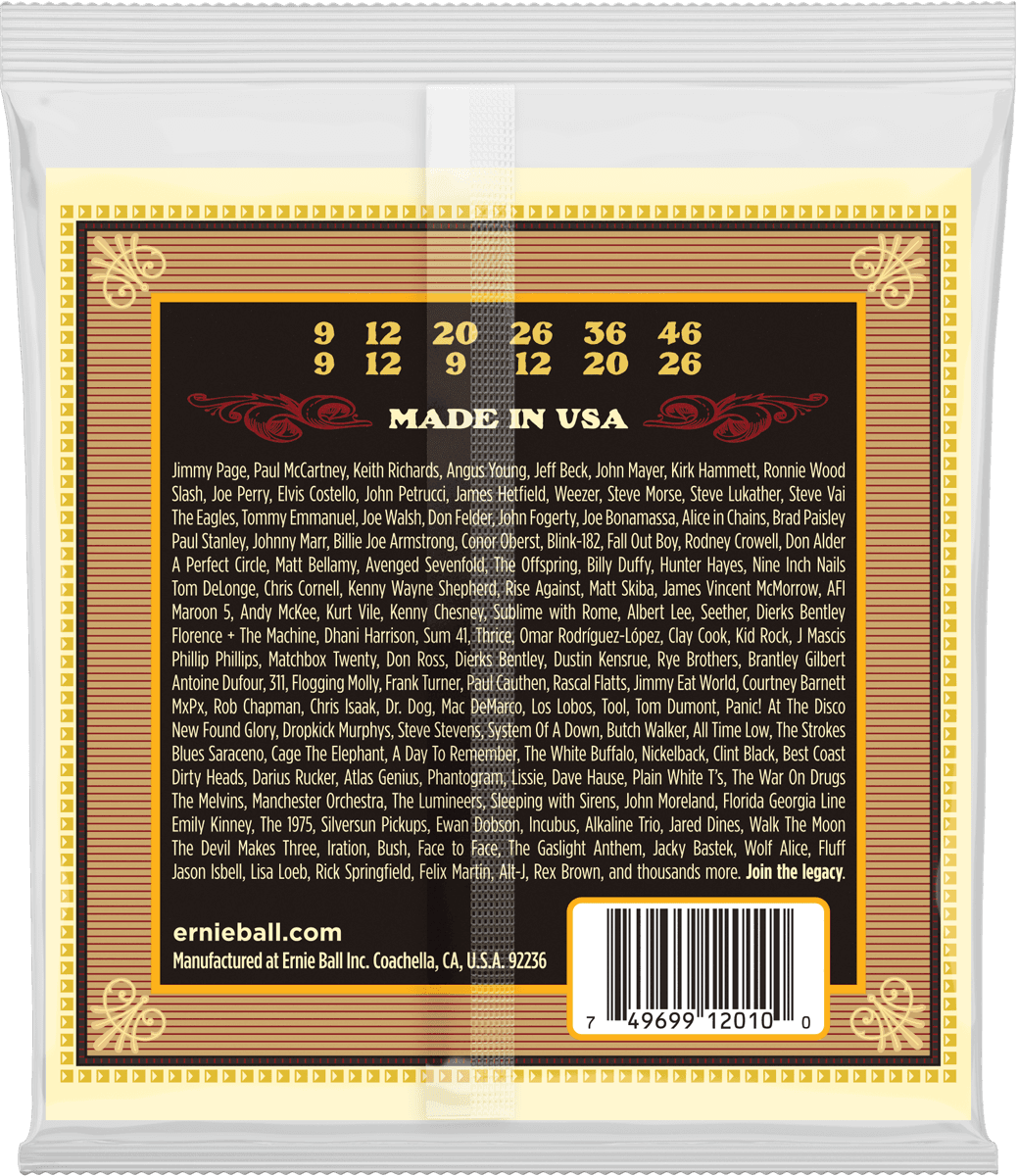Jeu de cordes ERNIE BALL 2010 Earthwood – guitare acoustique 12 cordes – Light 09-46