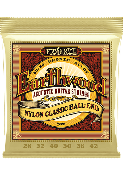 Jeu de cordes ERNIE BALL 2069 Earthwood – guitare acoustique 12 cordes – Folk Nylon 28-42
