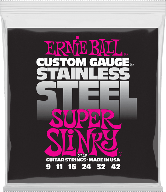 ERNIE BALL 2248 Super Slinky Stainless Steel 9-42 – Jeu de cordes guitare électrique