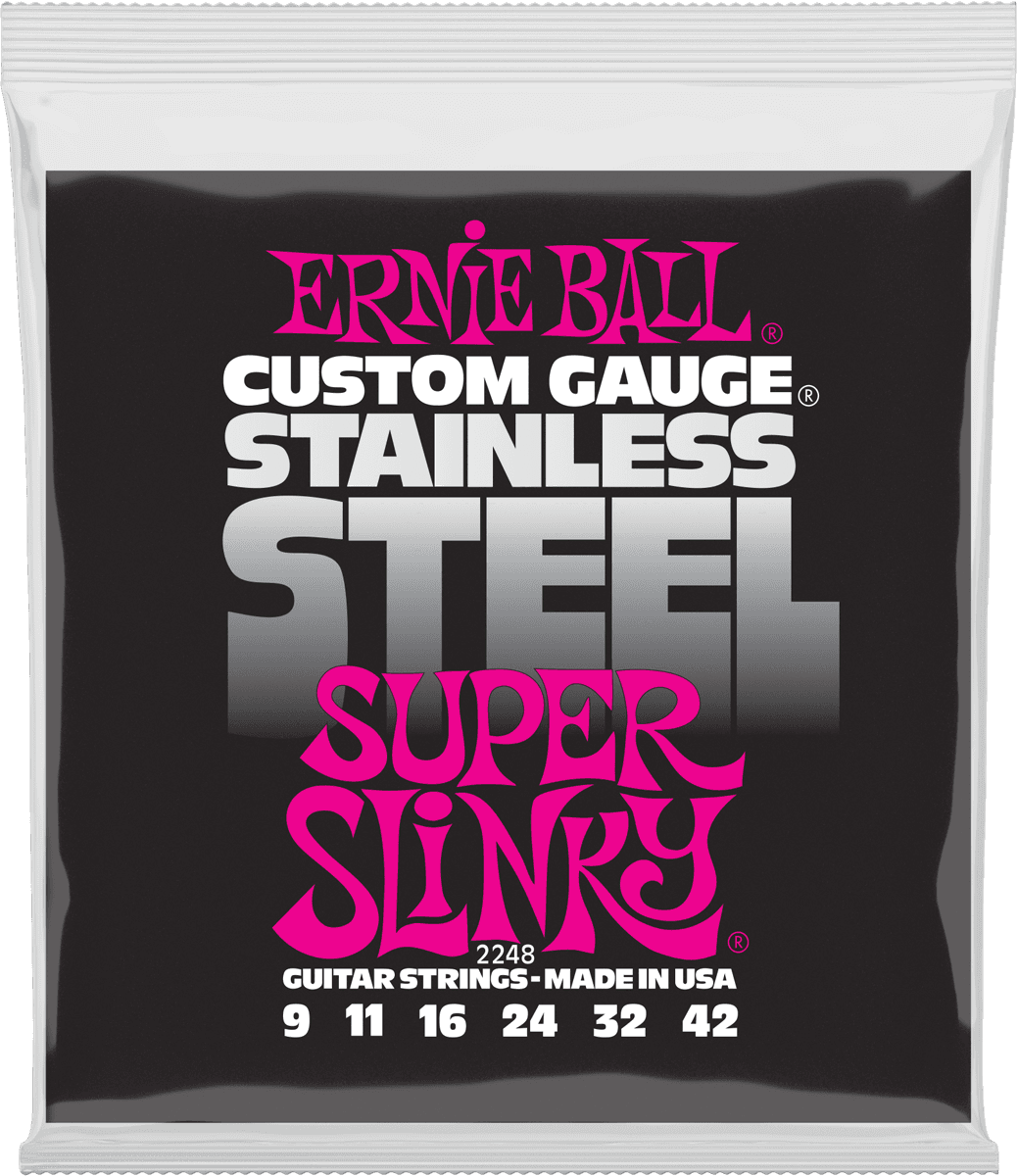 ERNIE BALL 2245 Power Slinky Stainless Steel 11-48 – Jeu de cordes guitare électrique