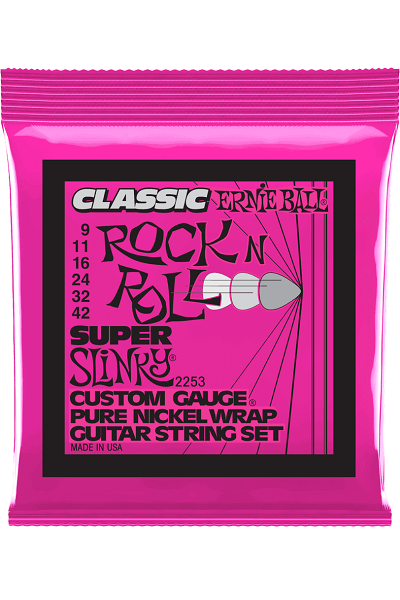 ERNIE BALL 2253 Super Slinky Classic Rock ’n’ Roll 9-42 – Jeu de cordes guitare électrique
