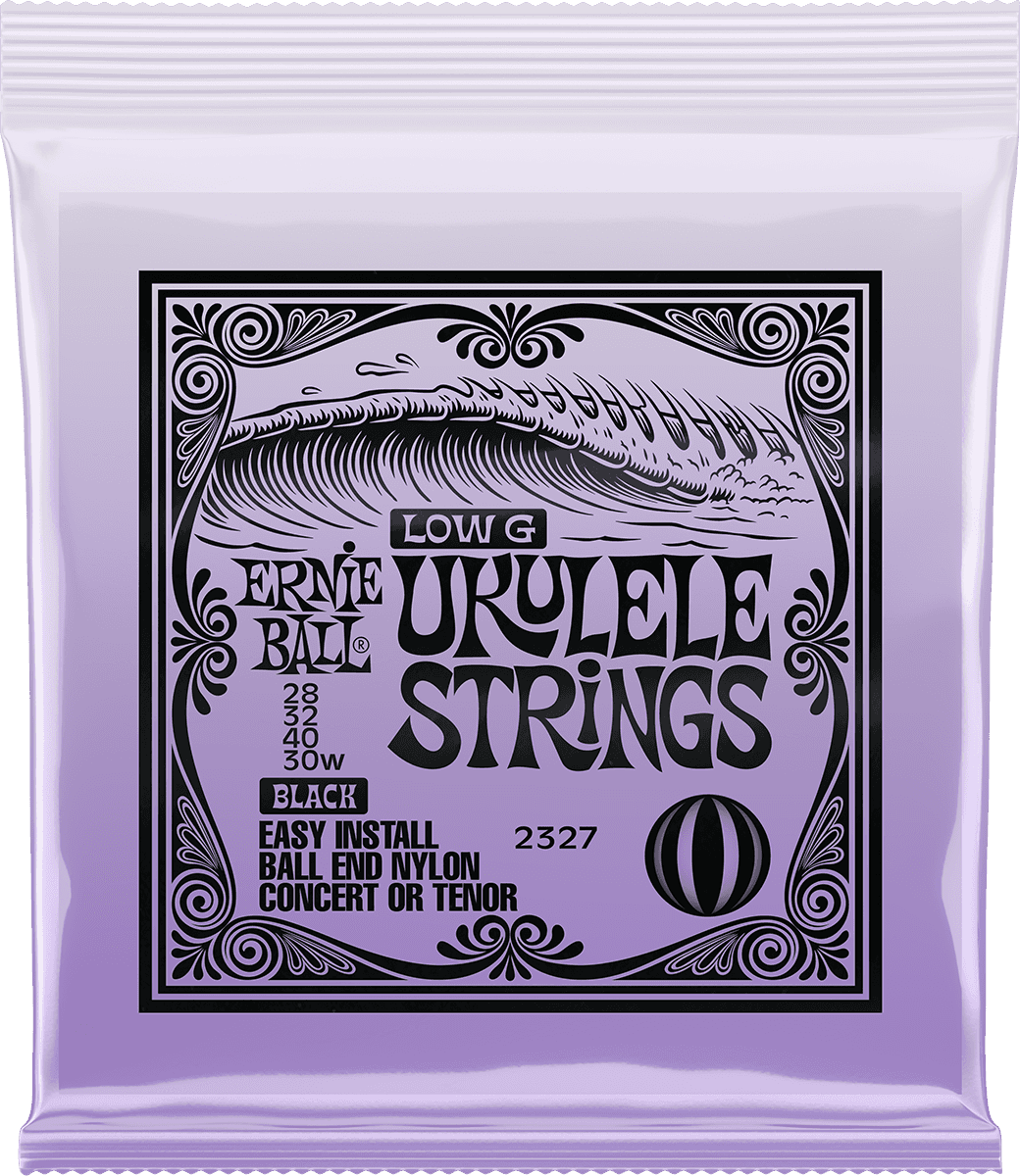ERNIE BALL 2327 – Jeu de cordes Ukulélé Concert ou Ténor Nylon noir à boule – Sol filé 28-40