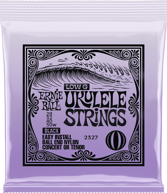 ERNIE BALL 2327 – Jeu de cordes Ukulélé Concert ou Ténor Nylon noir à boule – Sol filé 28-40