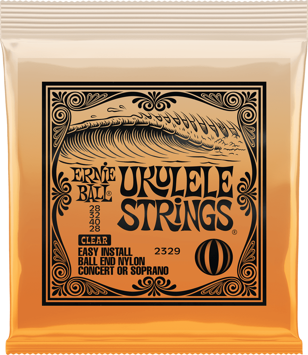 ERNIE BALL 2329 – Jeu de cordes Ukulélé Soprano ou Concert Nylon transparent à boule 28-32-40-28