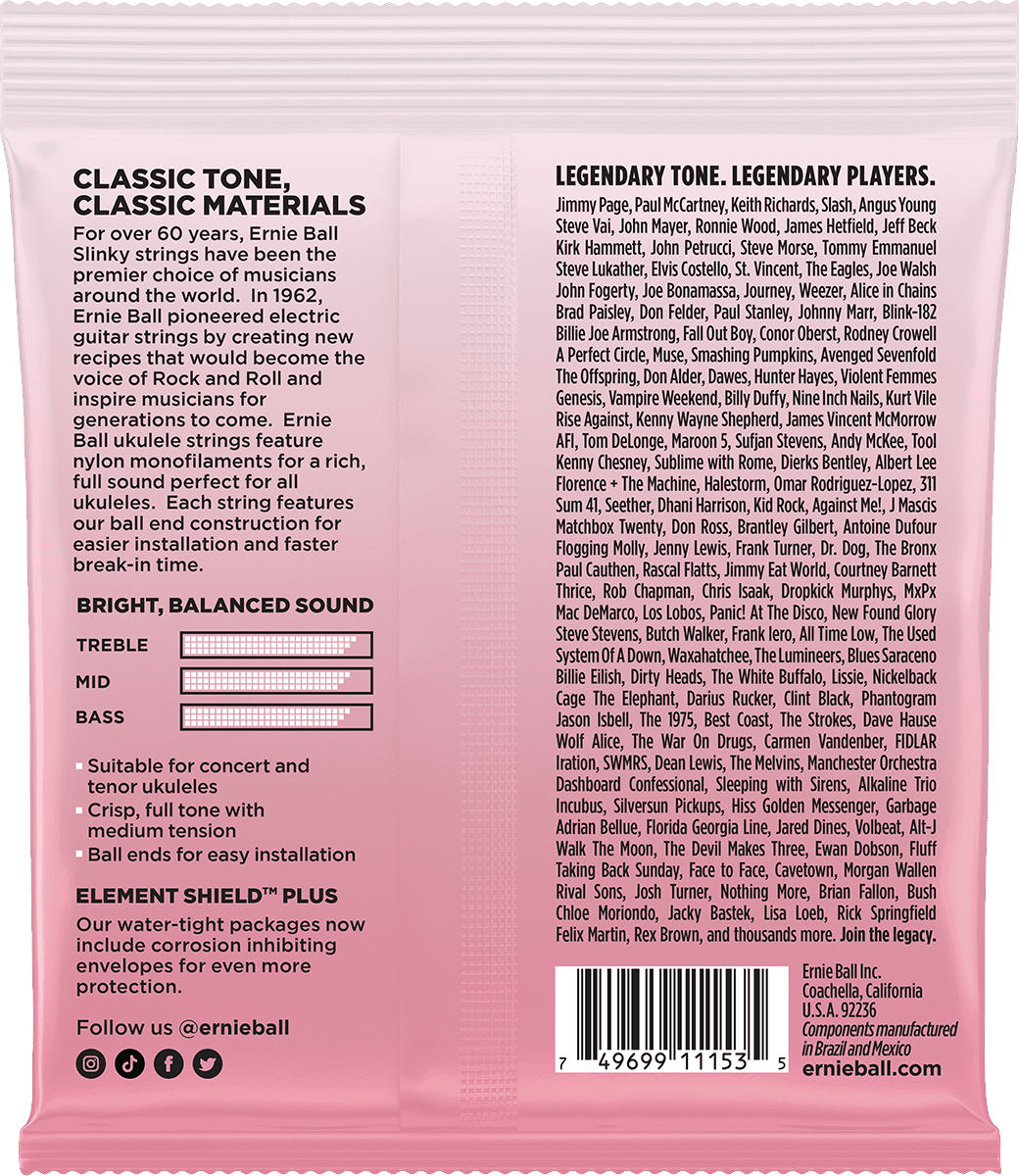 ERNIE BALL 2330 Nylon clair à boule – Sol filé 28-40 – Jeu de cordes pour ukulélé concert ou ténor