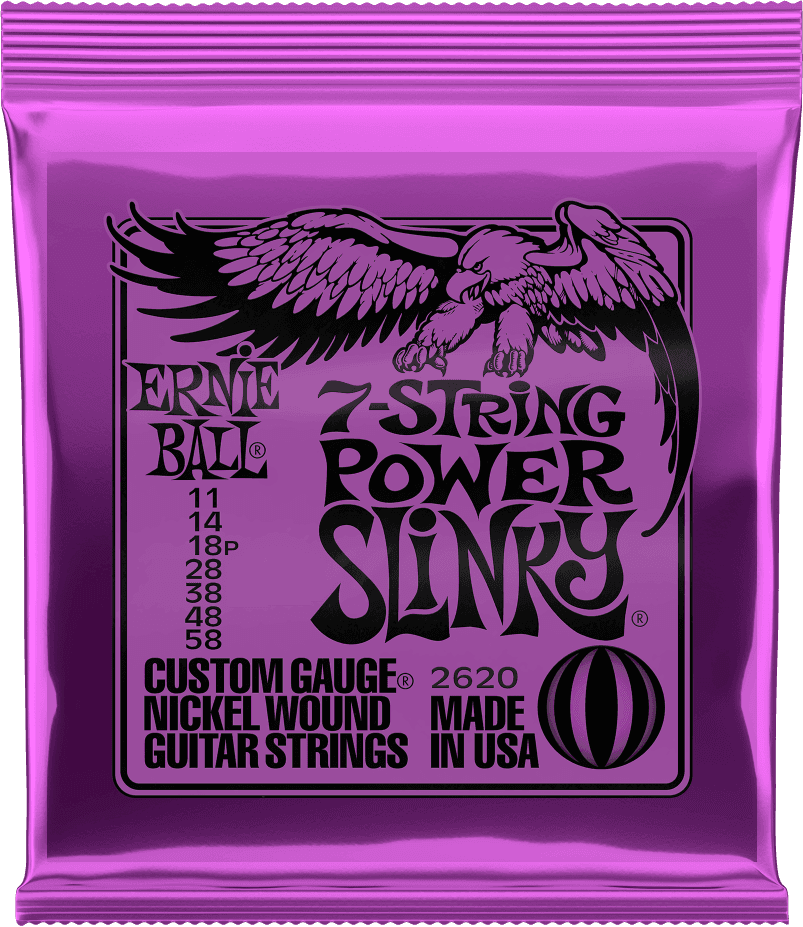 ERNIE BALL 2620 POWER SLINKY - JEU DE CORDES GUITARE ELECTRIQUE 7 CORDES 11-58