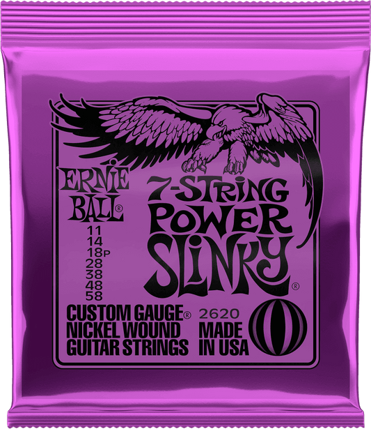 ERNIE BALL 2620 POWER SLINKY - JEU DE CORDES GUITARE ELECTRIQUE 7 CORDES 11-58