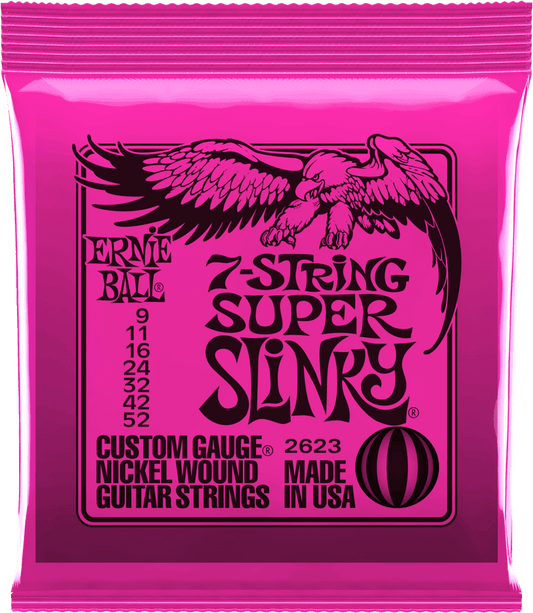 ERNIE BALL 2623 SUPER SLINKY - JEU DE CORDES GUITARE ELECTRIQUE 7 CORDES 9-52
