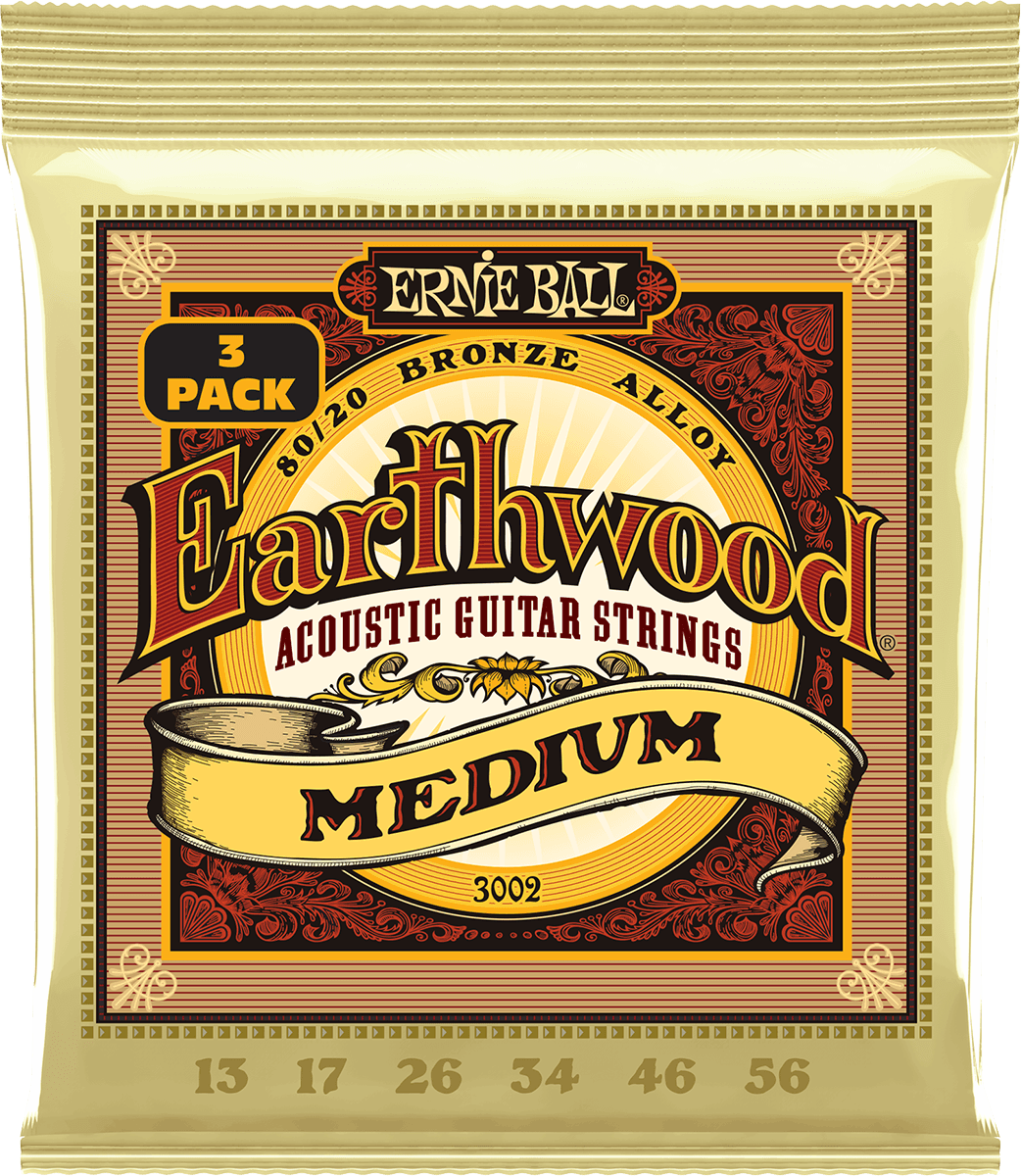 ERNIE BALL Earthwood 3002 Bronze Medium 13-56 – Pack de 3 jeux de cordes guitare acoustique